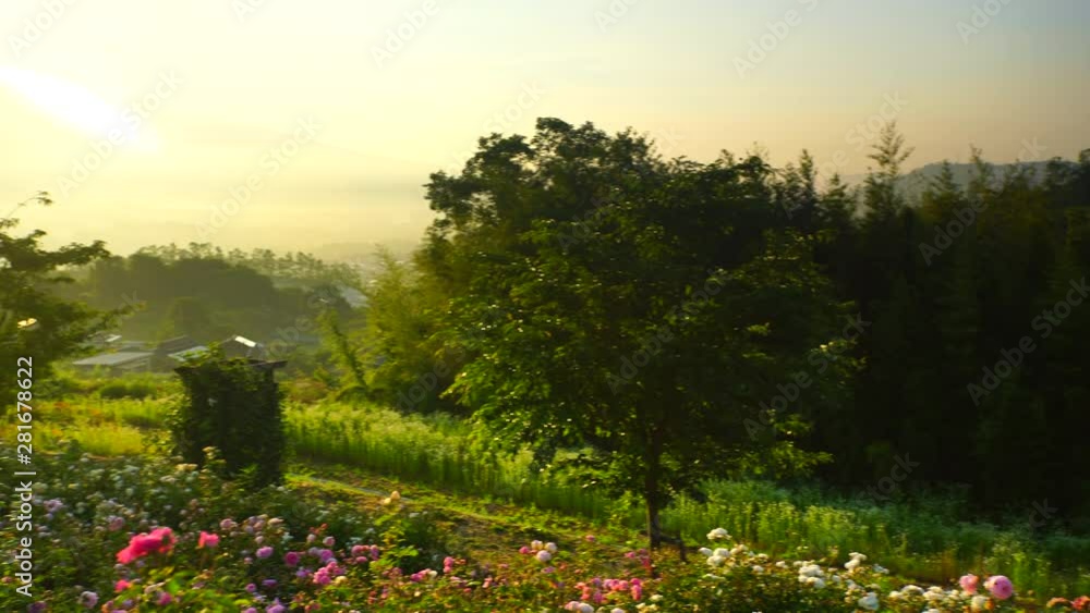 View of garden and mountains, Ueda City, Nagano Prefecture View of garden and mountains, Ueda City, Nagano Prefecture