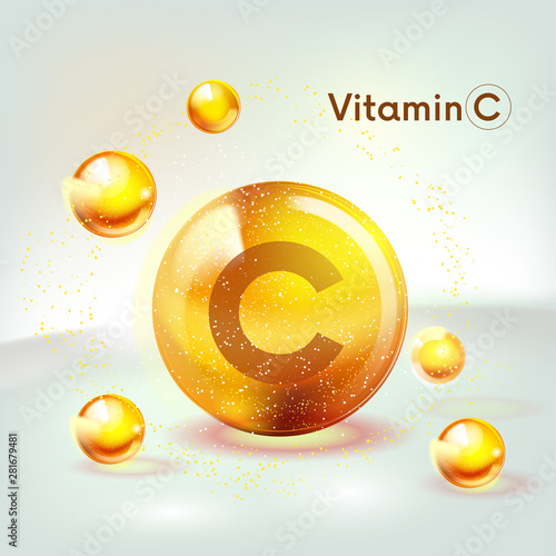 Obraz na plátne Vitamin C gold shining icon
