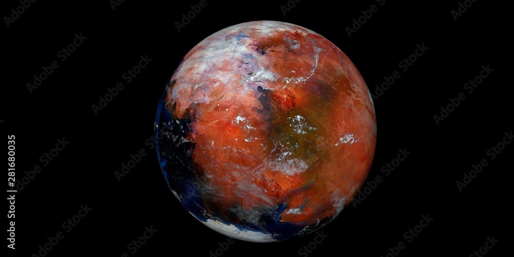 Naklejka premium Terraforming Mars Extremely detailed and realistic high resolution 3d illustration. Shot from Space. Elements of this image are furnished by NASA.
