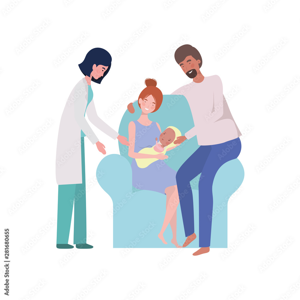 Isolated mother and father with baby design