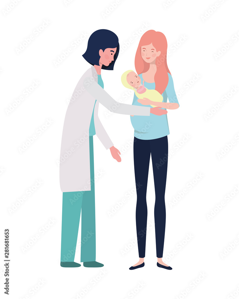 Mother with baby and doctor design Mother with baby and doctor design
