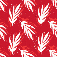 Keuken achterwand Kerstmis motieven patronen Elegant rood patroon met witte blaadjes  © inspiretta