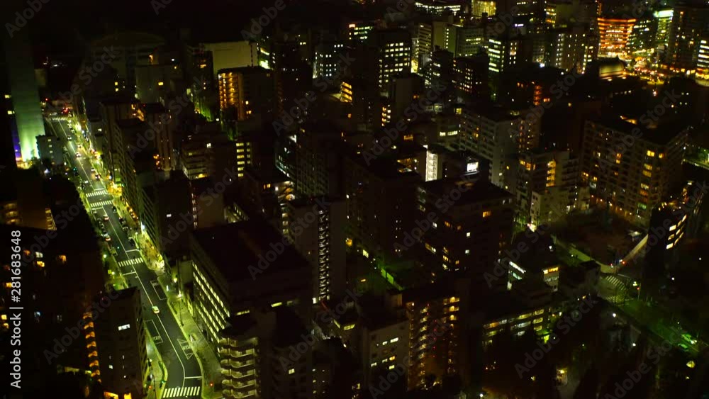 Tilt shot of Chuo district at night, Chuo, Tokyo Tilt shot of Chuo district at night, Chuo, Tokyo