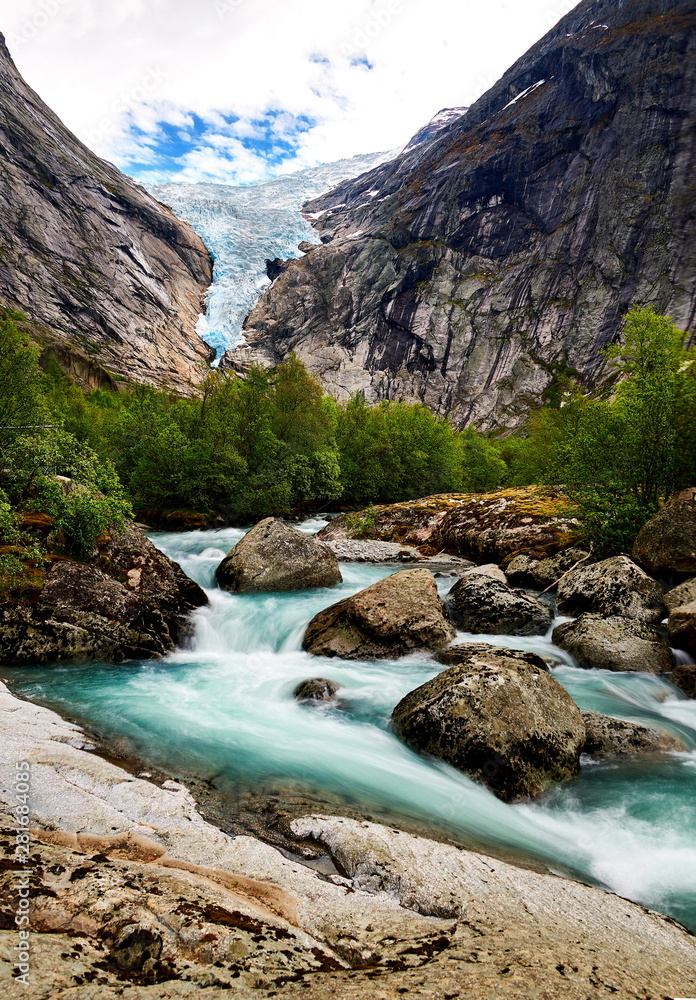 briksdal glacier in north europe Nordfjord norway briksdal glacier in north europe Nordfjord norway