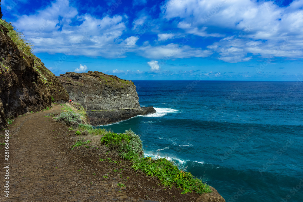 Fototapeta premium Mountains and ocean on northern Atlantic coast, Madeira