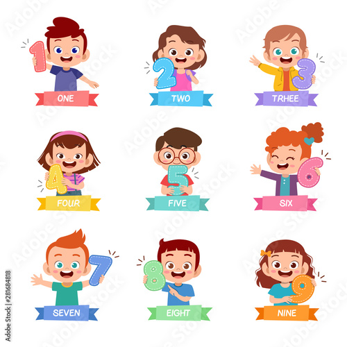 Children holding number vector illustration