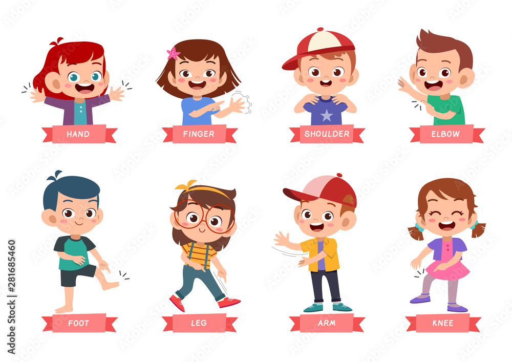 kids pointing body part vector set bundle kids pointing body part vector set bundle
