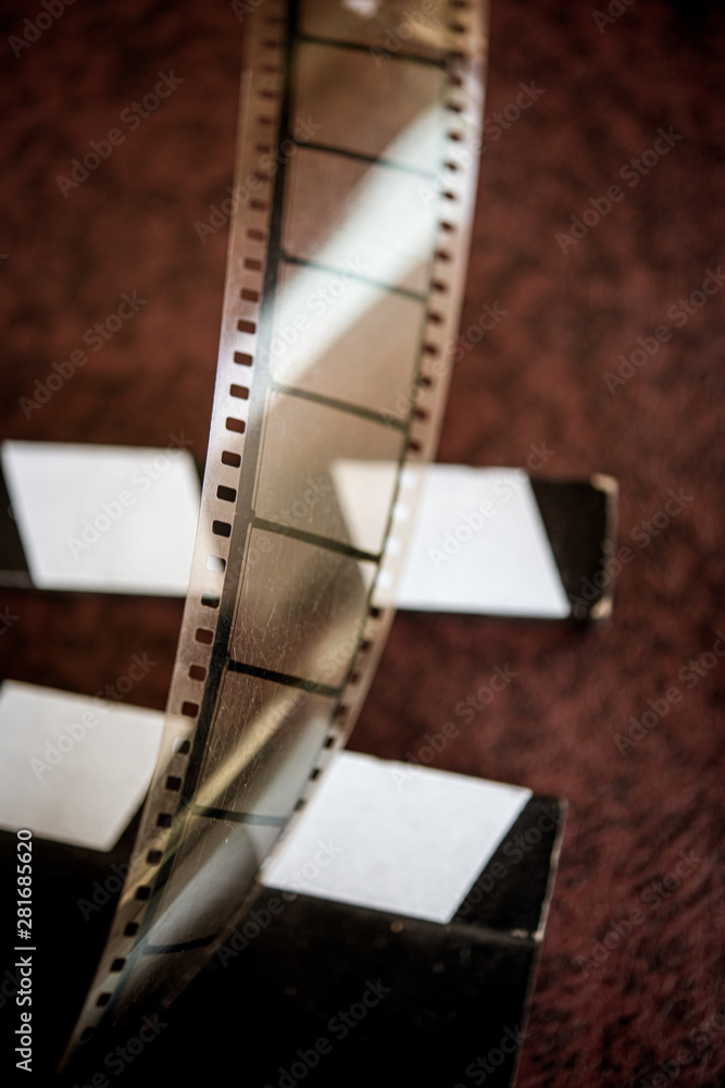 Movie classic vintage concept slate and filmstrip