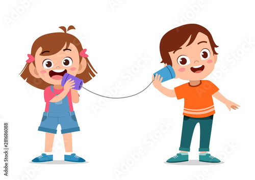 kids playing telephone toy vector isolated