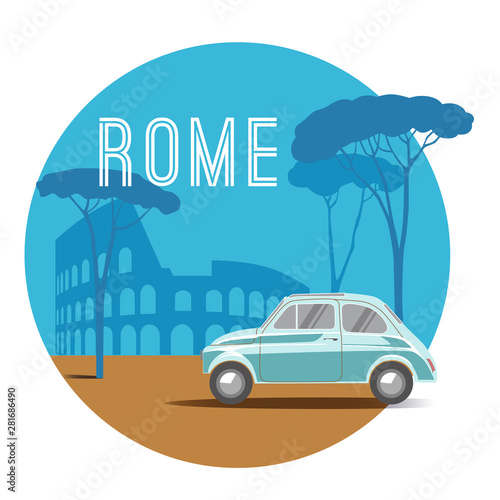 A vector postcard with a retro automobile