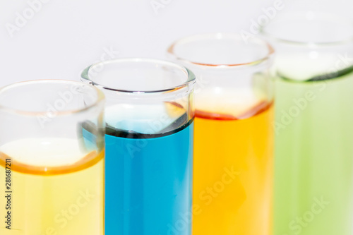 Test tubes filled with various water testing liquids