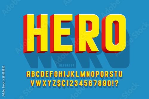Trendy 3d comical font design, colorful alphabet, typeface