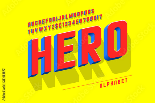 Trendy 3d comical font design, colorful alphabet, typeface
