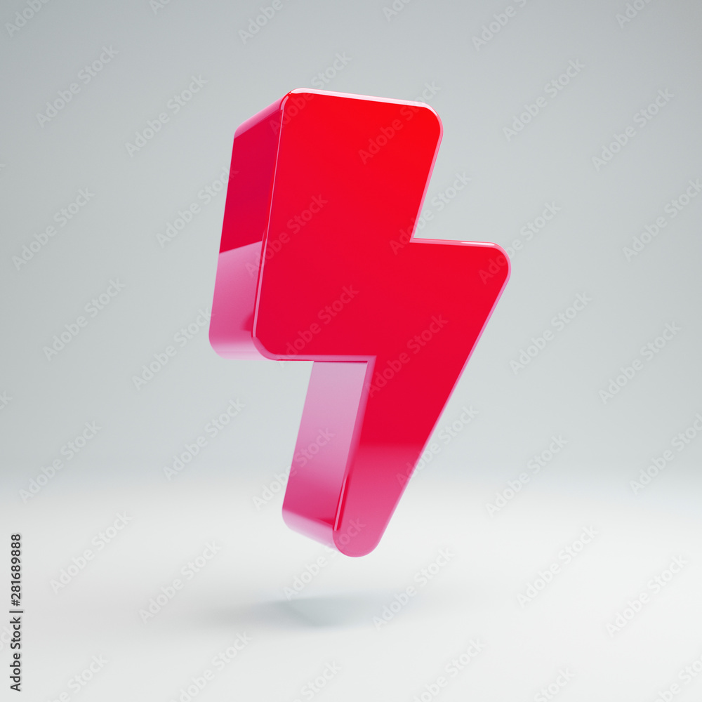 Volumetric glossy hot pink Bolt icon isolated on white background. Volumetric glossy hot pink Bolt icon isolated on white background.