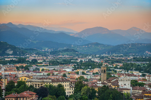 Panoramic view of the city of Bergamo, Lombardy, Italy. 