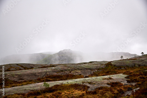 hiking to preikestolen plattform in norway