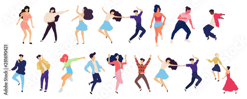 Crowd of young people dancing at club. Big set of characters having fun at party. Flat colorful vector illustration. - Vector