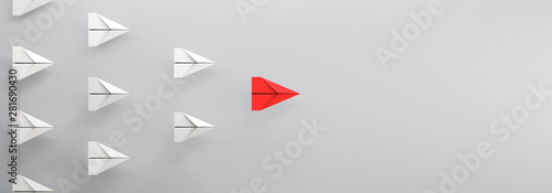paper plane leadership concept - red paper plane leading the row photo