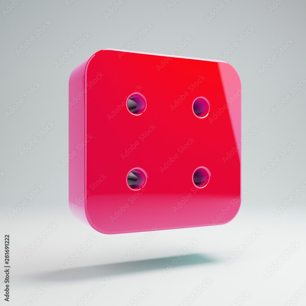 Volumetric glossy hot pink Dice Four icon isolated on white background. Volumetric glossy hot pink Dice Four icon isolated on white background.