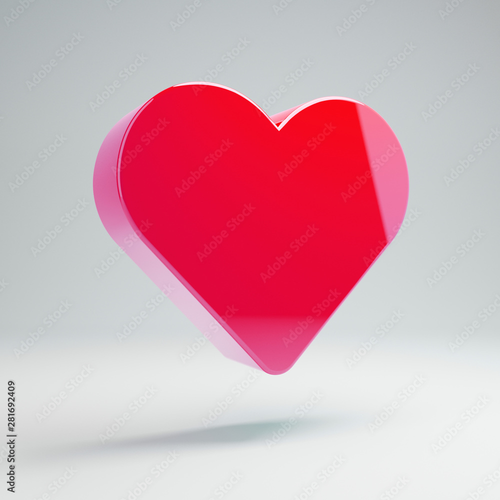 Volumetric glossy hot pink Heart icon isolated on white background. Volumetric glossy hot pink Heart icon isolated on white background.