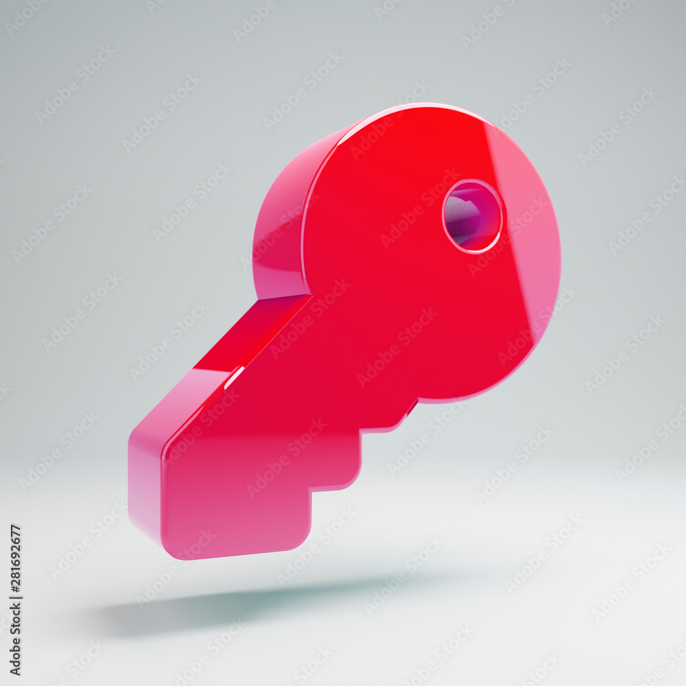 Volumetric glossy hot pink Key icon isolated on white background. Volumetric glossy hot pink Key icon isolated on white background.