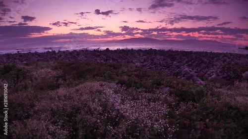 Sunrise over coastline, Okushiri, Hokkaido, Japan photo