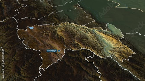 Junín - region of Peru with its capital zoomed on the physical map of the globe. Animation 3D photo
