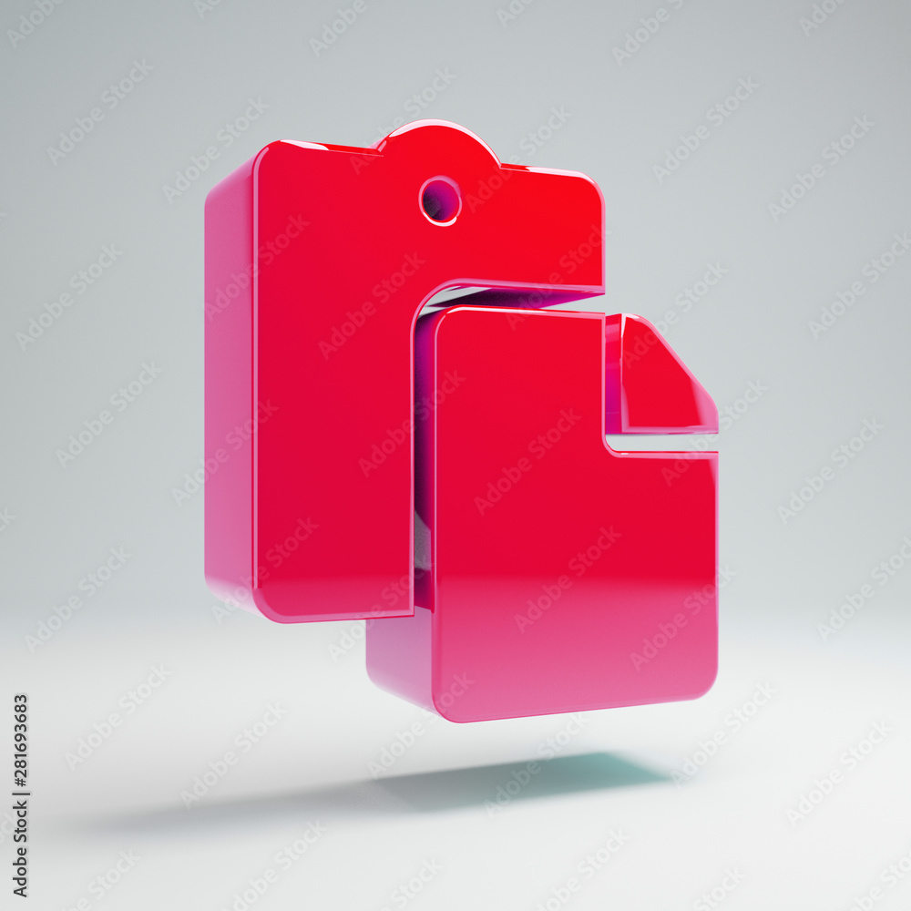 Volumetric glossy hot pink Paste icon isolated on white background. Volumetric glossy hot pink Paste icon isolated on white background.