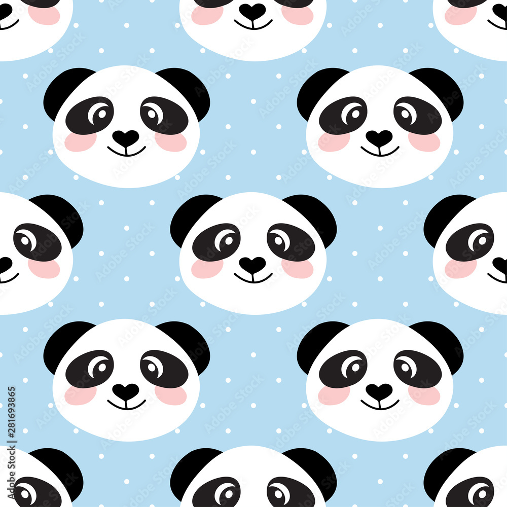 Obraz premium Cute panda face. Seamless cartoon wallpaper