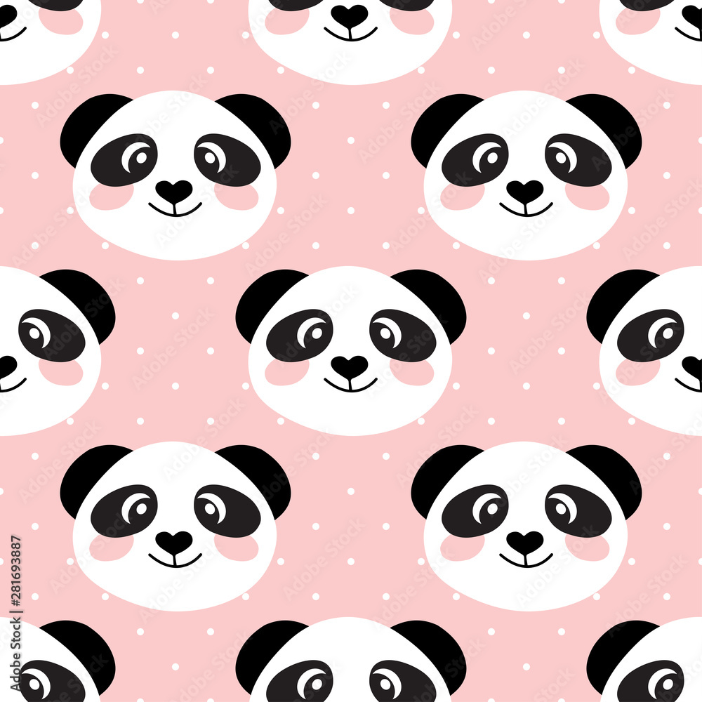 Obraz premium Cute panda face. Seamless cartoon wallpaper
