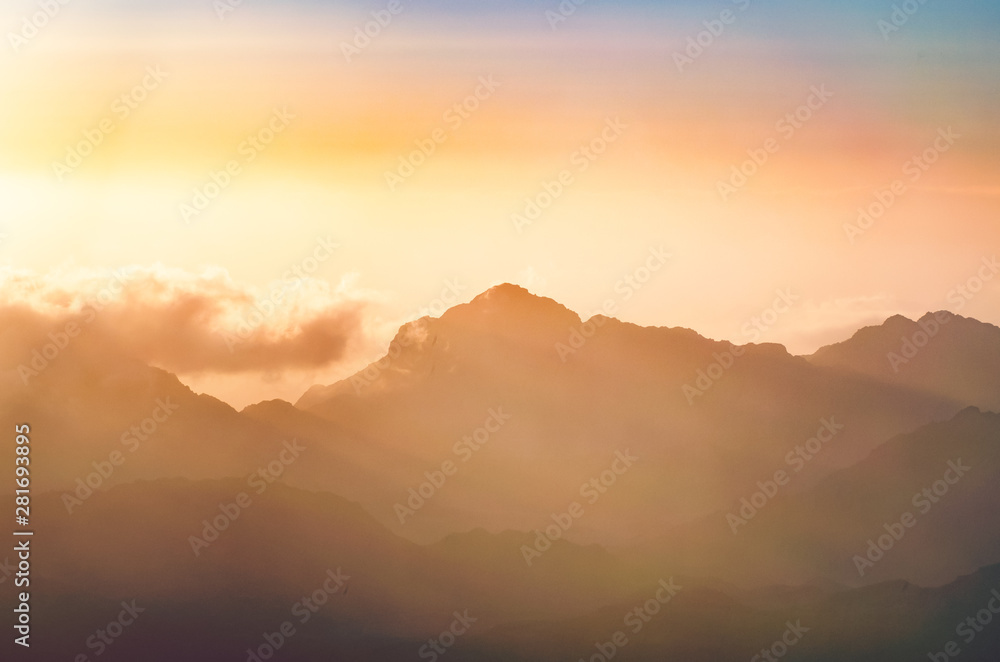Fototapeta premium View from the mountain of Moses, a beautiful sunrise in the mountains of Egypt