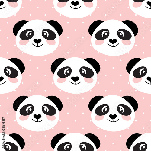 Cute panda face. Seamless cartoon wallpaper © Maria Cherevan
