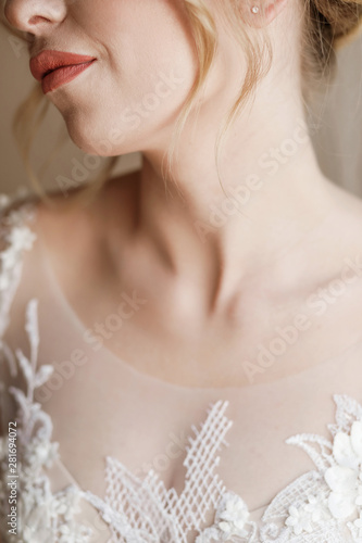 Portrait of a beautiful bride, wedding hairstyle and make up.