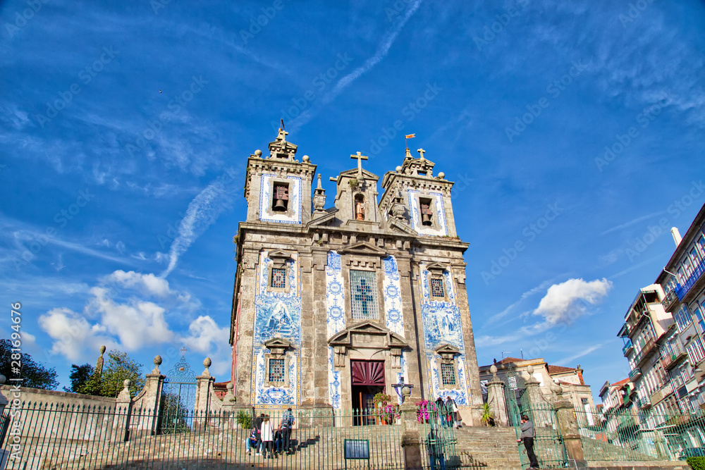 Porto, Portugal-October 19, 2017: Beautiful Porto churches at sunset in historic city center