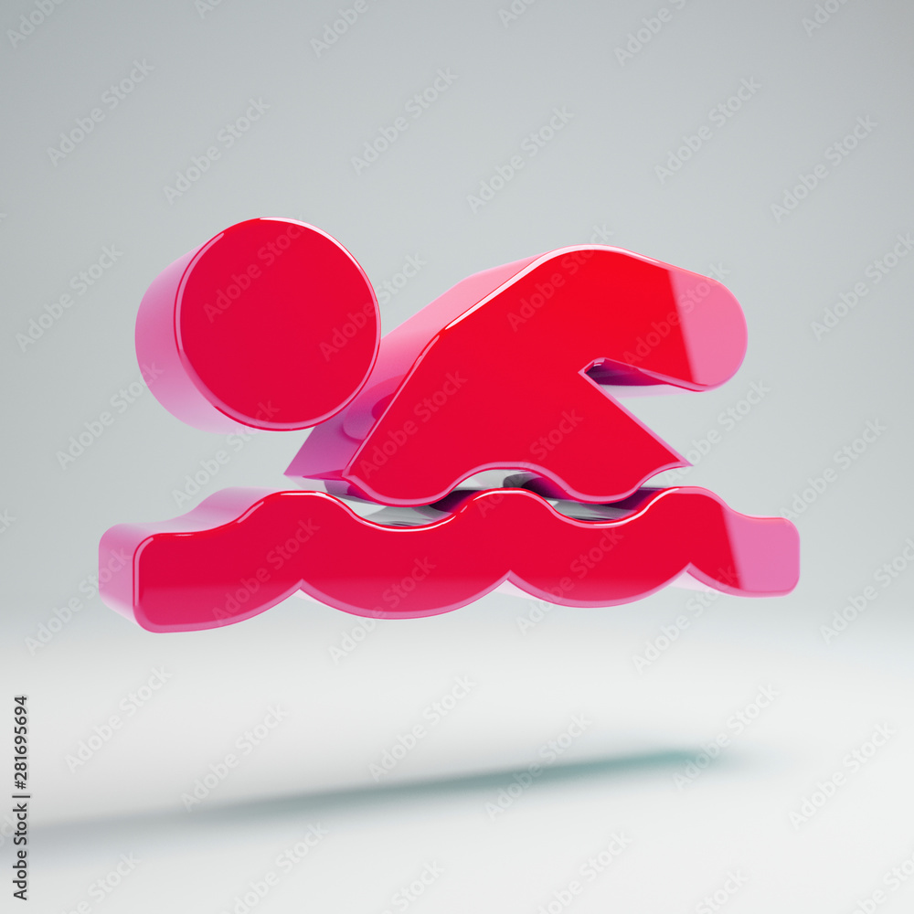 Volumetric glossy hot pink swimmer icon isolated on white background. Volumetric glossy hot pink swimmer icon isolated on white background.