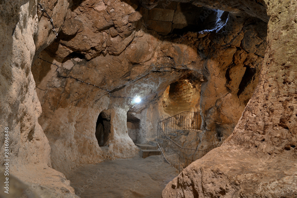 Derinkuyu cave underground city in Cappadocia , Turkey.