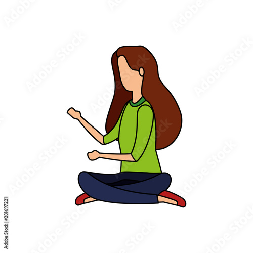 elegant businesswoman seated in lotus position