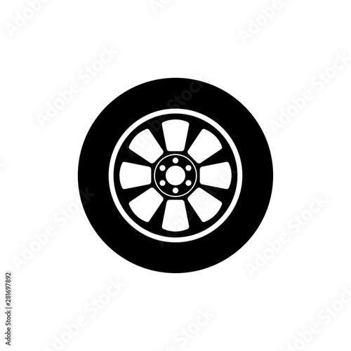 Car wheel icon. Black silhouette. Vector drawing. Isolated object on white background. Isolate.