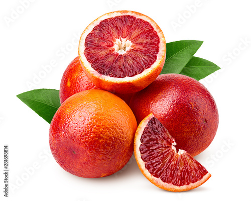 red blood orange slice, isolated on white background, clipping path, full depth of field
