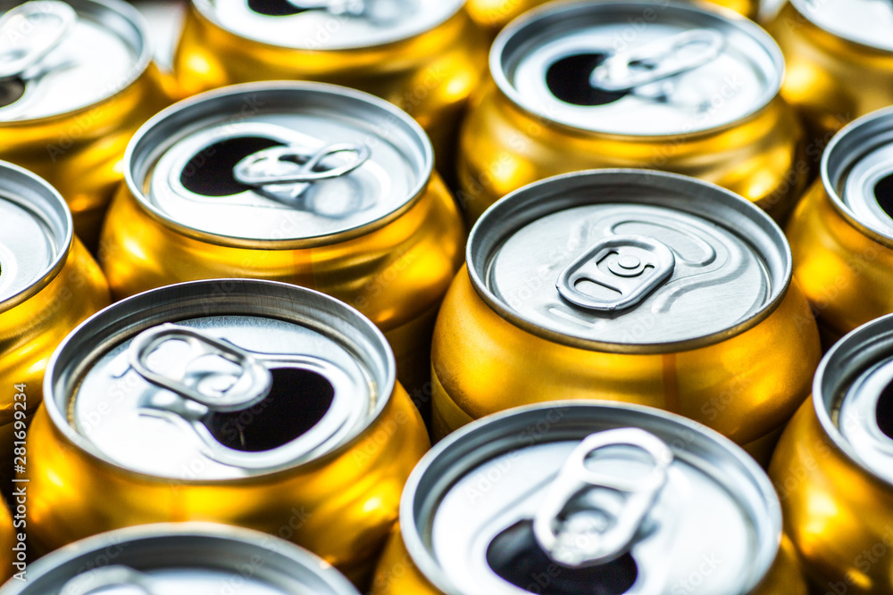 Golden beer cans.Aluminium cans without logo or trademark on them Golden beer cans.Aluminium cans without logo or trademark on them