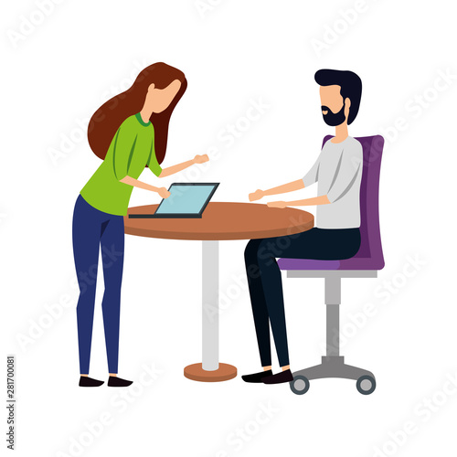 elegant business couple working with laptop