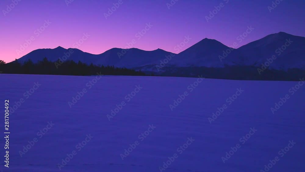 View of Mount Tokachi mountain range in winter, Biei, Hokkaido, Japan View of Mount Tokachi mountain range in winter, Biei, Hokkaido, Japan