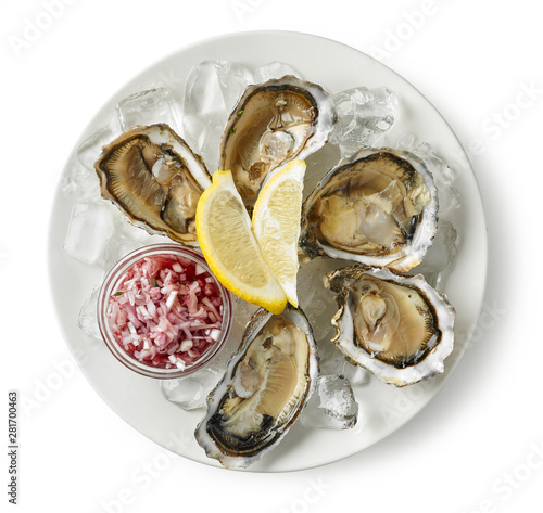 plate of fresh oysters on white background