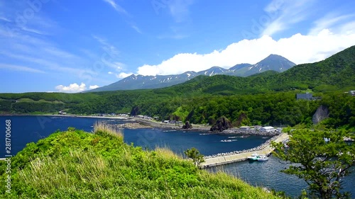 Wide shot of Utoro Port in summer, Shari, Hokkaido photo