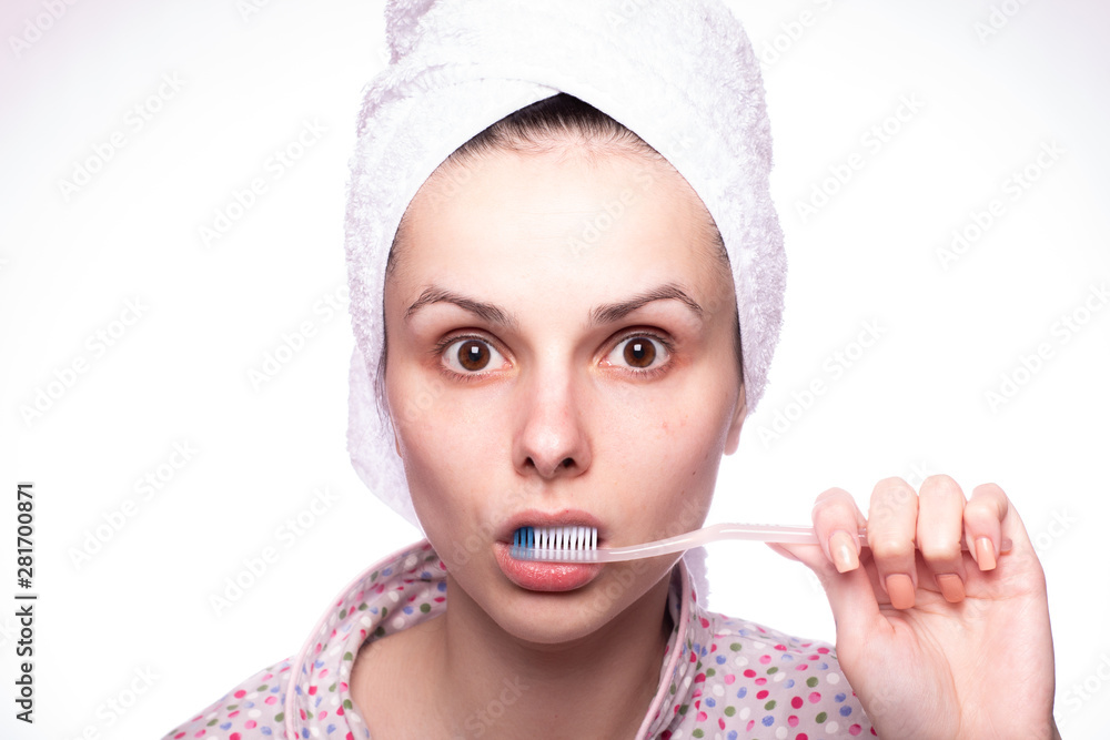 beautiful young woman cleaning teeth beautiful young woman cleaning teeth