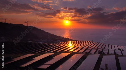 Sunset over Awaji Kifune Solar Power Station, Awaji City, Awaji Island, Hyogo photo