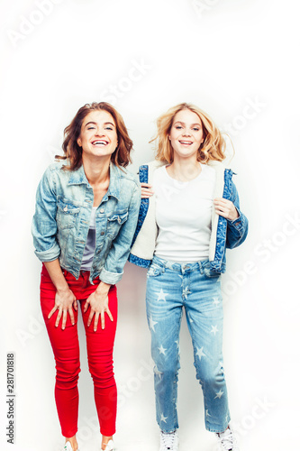 best friends teenage girls together having fun, posing emotional on white background, besties happy smiling, lifestyle people concept