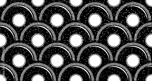 Seamless black and white grunge vintage pointy peacock pattern vector