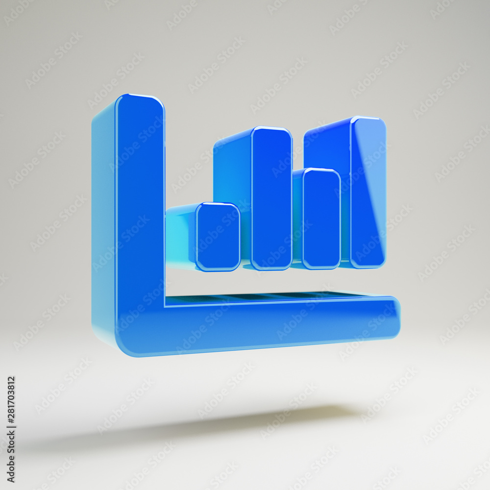 Volumetric glossy blue Chart Bar icon isolated on white background.