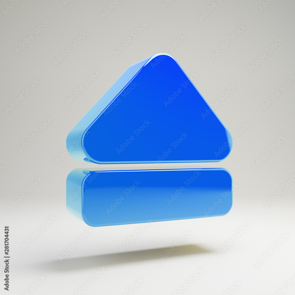 Volumetric glossy blue Eject icon isolated on white background.